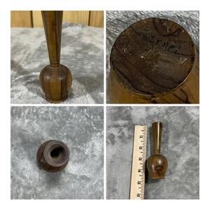 VTG Signed Hand Crafted Hand Turned Wooden Bud Vase  4-3/4" Tall 1-1/2” Wide
